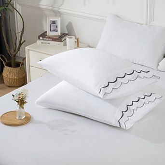 400 Thread Count Cotton Sateen Pillowcases with Elegant Scallop Embroidery, 2-Pack, 20x30"
