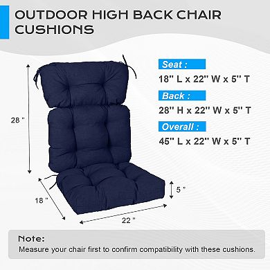 Aoodor Outdoor 45"x 22" x5" Tufted High Back Cushions Patio with Ties, Set of 2