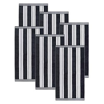 SUPERIOR 6 pc Cabana Striped Cotton Beach Towel Set