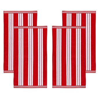 SUPERIOR 4 pc Cabana Striped Cotton Beach Towel Set
