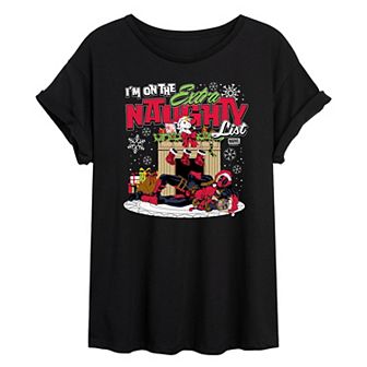 Juniors' Marvel Deadpool Extra Naughty List Oversized Tee