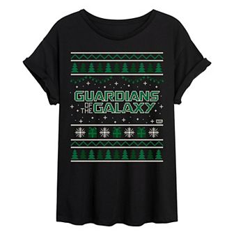Juniors' Marvel Guardians Of The Galaxy Ugly Christmas Sweater Oversized Tee