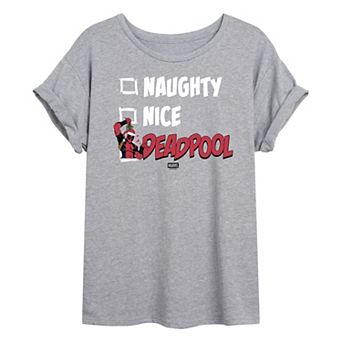 Juniors' Marvel Deadpool Naughty & Nice List Oversized Tee
