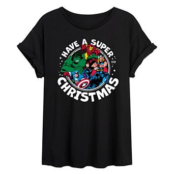 Juniors' Marvel Have A Super Christmas Oversized Tee