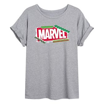 Juniors' Marvel Logo Christmas Oversized Tee