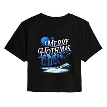 Juniors' Star Wars Merry Hothmas Cropped Tee