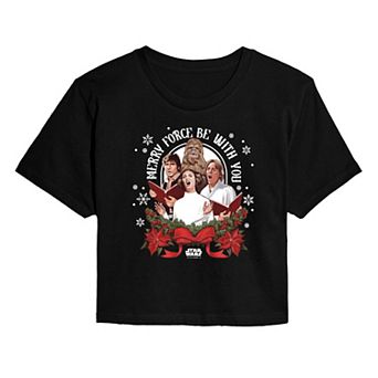 Juniors' Star Wars Merry Force Be With You Cropped Tee