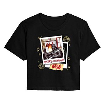 Juniors' Star Wars Merry Sithmas Cropped Tee