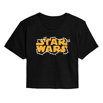 Juniors' Star Wars Christmas Lights Cropped Tee