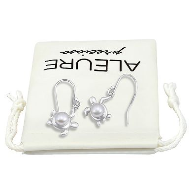 Aleure Precioso Sterling Silver Freshwater Cultured Pearl Sea Turtle Fishhook Earrings