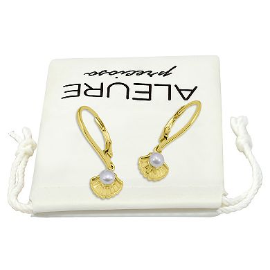 Aleure Precioso Sterling Silver Freshwater Cultured Pearl Clamshell Drop Leverback Earrings
