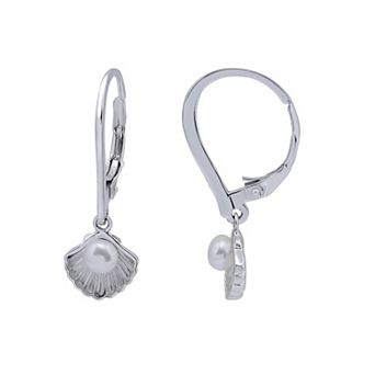 Aleure Precioso Sterling Silver Freshwater Cultured Pearl Clamshell Drop Leverback Earrings