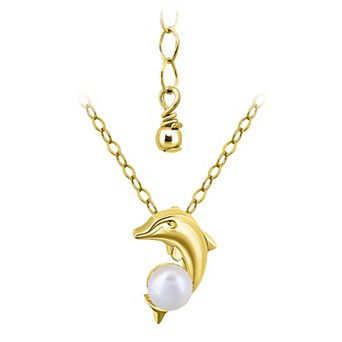 Aleure Precioso Sterling Silver Freshwater Cultured Pearl Dolphin Pendant Necklace