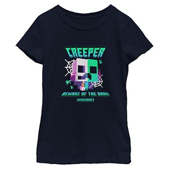 Girls 7-16 Minecraft Creeper Beware Of Dark Short Sleeve Graphic Tee