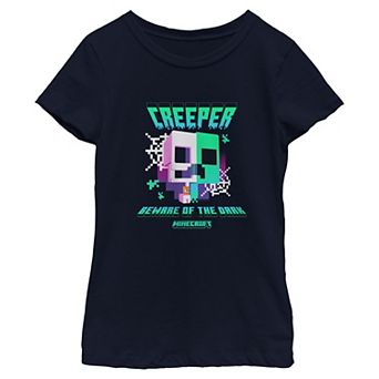 Girls 7-16 Minecraft Creeper Beware Of Dark Short Sleeve Graphic Tee