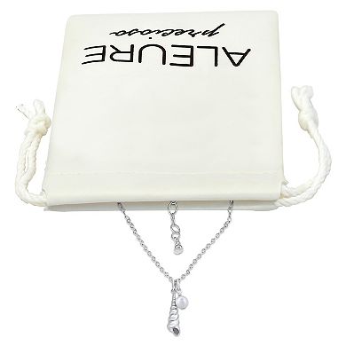 Aleure Precioso Sterling Silver Freshwater Cultured Pearl & Wentlertrap Shell Pendant Necklace