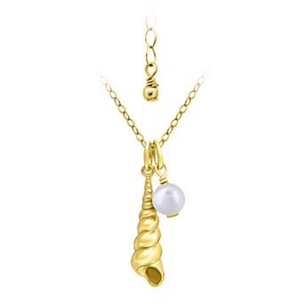 Aleure Precioso Sterling Silver Freshwater Cultured Pearl & Wentlertrap Shell Pendant Necklace