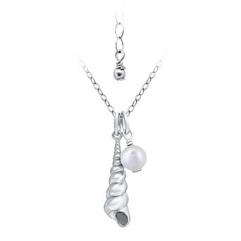 Aleure Precioso Sterling Silver Freshwater Cultured Pearl & Wentlertrap Shell Pendant Necklace