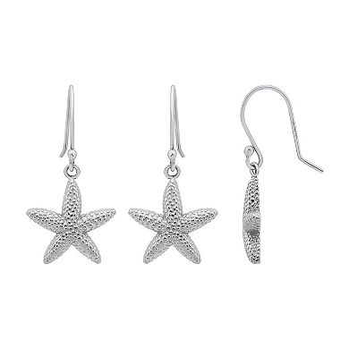 Aleure Precioso Sterling Silver Starfish Drop Fishhook Earrings