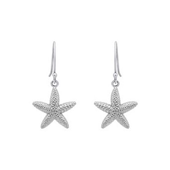 Aleure Precioso Sterling Silver Starfish Drop Fishhook Earrings
