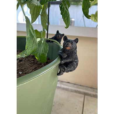Set of 4 Black Bear Planter Pot Hanging Decorative Figurines Resin Plant Decor
