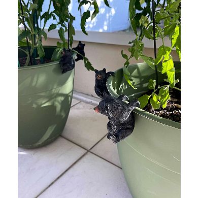 Set of 4 Black Bear Planter Pot Hanging Decorative Figurines Resin Plant Decor