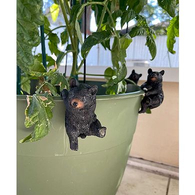 Set of 4 Black Bear Planter Pot Hanging Decorative Figurines Resin Plant Decor