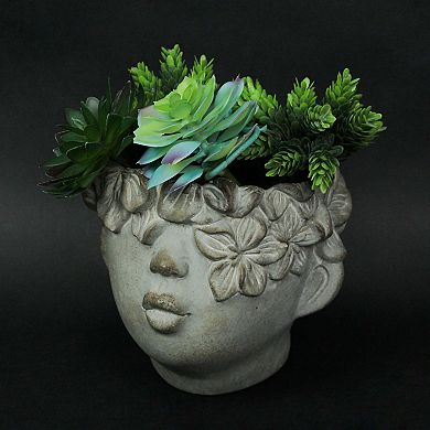 Pucker Up Concrete Head Kissing Face Mini Decorative Planter Pot 7 Inch Tall