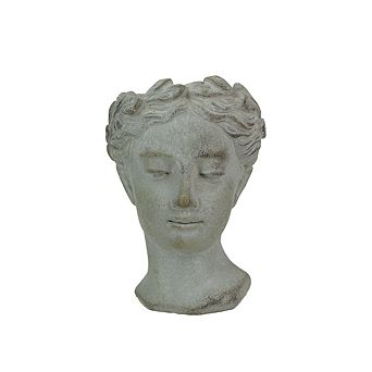 Weathered Gray Greek Lady Statue Wall Mount Cement Head Planter 6 in High