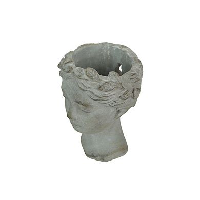 Weathered Gray Greek Lady Statue Wall Mount Cement Head Planter 6 Inches High