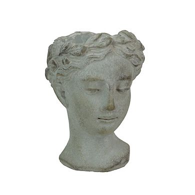 Weathered Gray Greek Lady Statue Wall Mount Cement Head Planter 6 Inches High