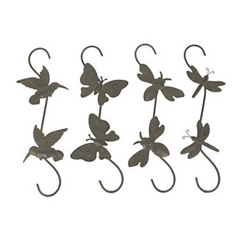 Set of 4 Rustic Metal Hook Plant Hangers Hummingbird, Bee, Butterfly, Dragonfly
