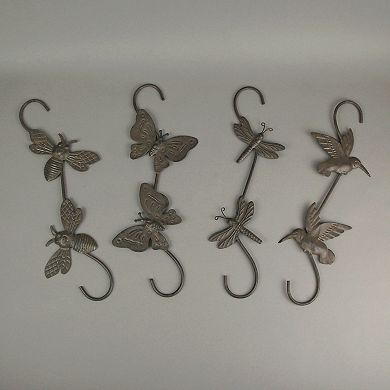 Set of 4 Rustic Metal Hook Plant Hangers Hummingbird, Bee, Butterfly, Dragonfly