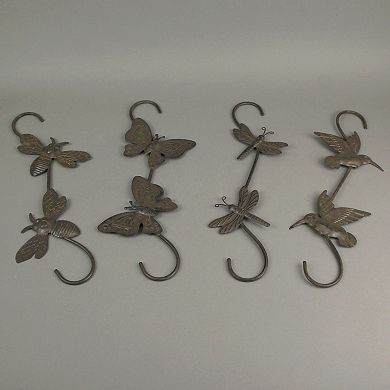 Set of 4 Rustic Metal Hook Plant Hangers Hummingbird, Bee, Butterfly, Dragonfly
