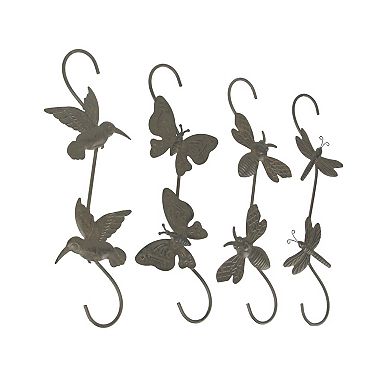Set of 4 Rustic Metal Hook Plant Hangers Hummingbird, Bee, Butterfly, Dragonfly