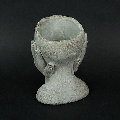 Cement Head Lady Resting Face In Hands Decorative Flower Pot Home Decor Planter