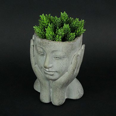 Cement Head Lady Resting Face In Hands Decorative Flower Pot Home Decor Planter