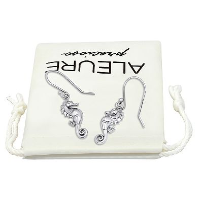 Aleure Precioso Sterling Silver Seahorse Drop Fishhook Earrings