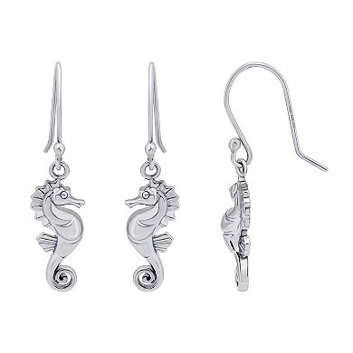 Aleure Precioso Sterling Silver Seahorse Drop Fishhook Earrings