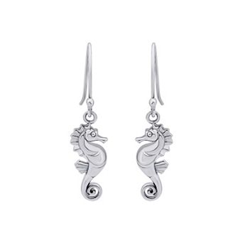 Aleure Precioso Sterling Silver Seahorse Drop Fishhook Earrings