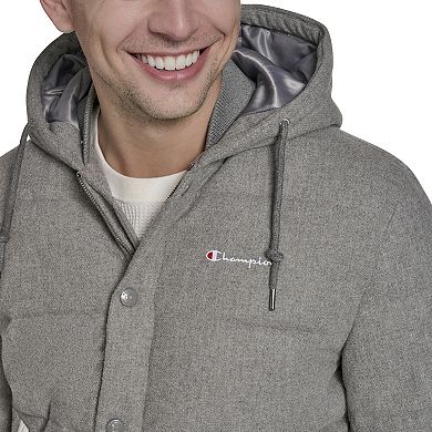 Men's Champion® Wool Blend Hoody Bomber Puffer Jacket