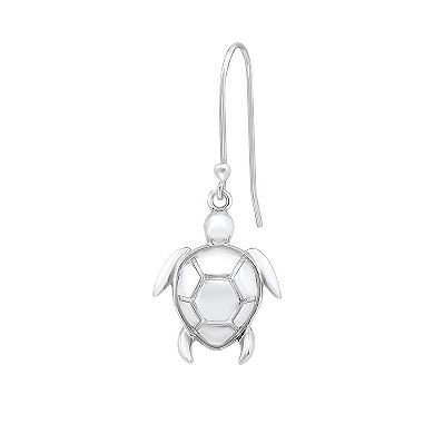 Aleure Precioso Sterling Silver Sea Turtle Drop Fishhook Earrings