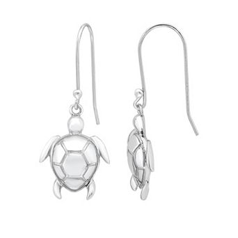 Aleure Precioso Sterling Silver Sea Turtle Drop Fishhook Earrings