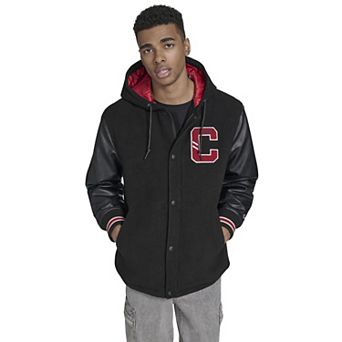Men's Champion® Mixed Media Hooded Varsity Jacket with Patches