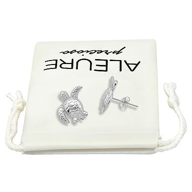 Aleure Precioso Sterling Silver Sea Turtle Stud Earrings