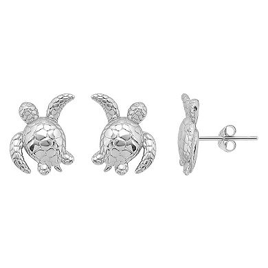 Aleure Precioso Sterling Silver Sea Turtle Stud Earrings