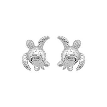 Aleure Precioso Sterling Silver Sea Turtle Stud Earrings