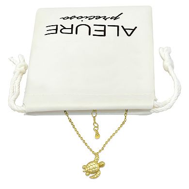 Aleure Precioso Sterling Silver Sea Turtle Off Center Pendant Necklace