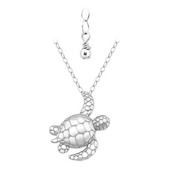 Aleure Precioso Sterling Silver Sea Turtle Off Center Pendant Necklace