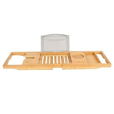 Bamboo Bathtub Caddy Tray Extendable Bath Table with Tablet, Phone & Wine Glass Holder